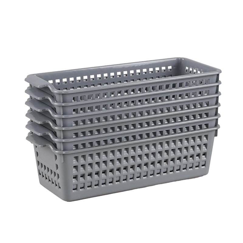 Ggbin 6 Packs Plastic Slim Storage Basket, Small Desktop Storage Basket Bins, Grey