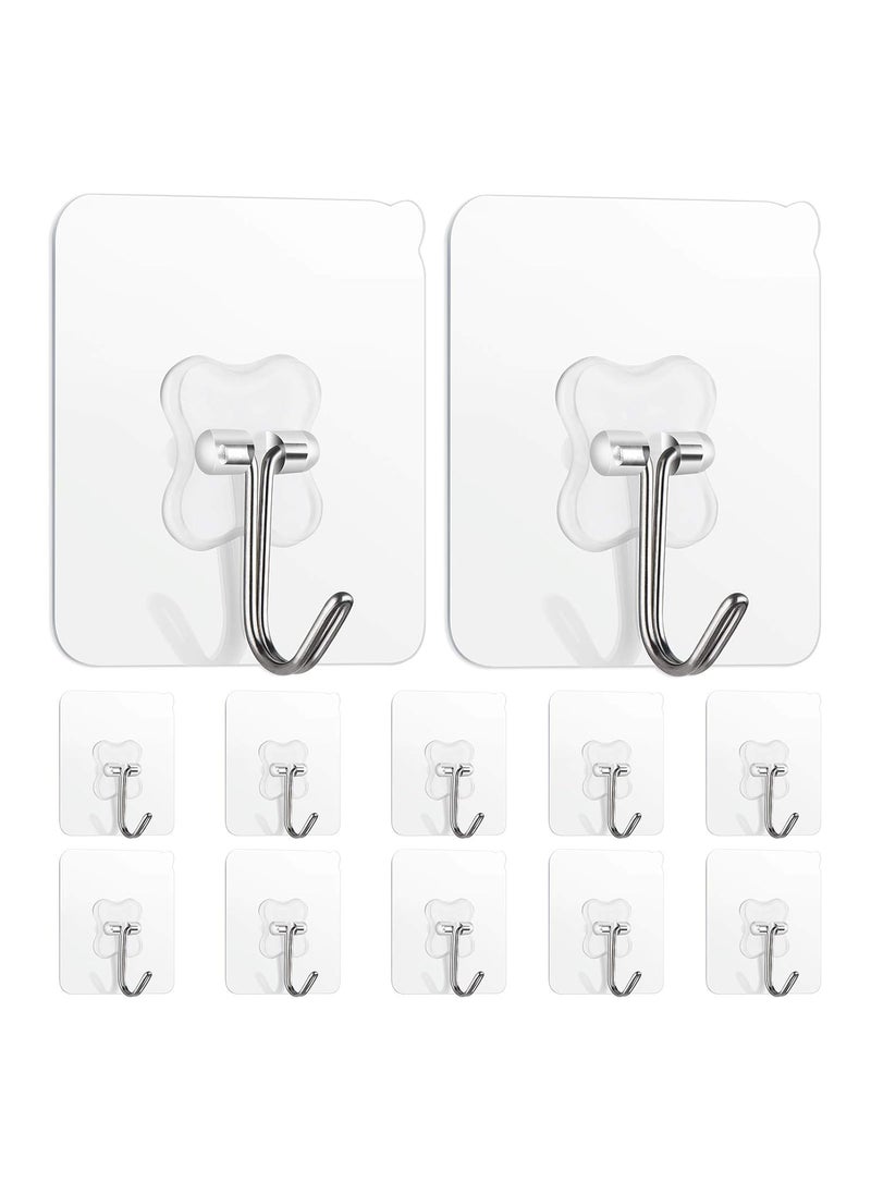 Kattykitty 12Pcs Adhesive Hooks Heavy Duty Wall Hooks Transparent NoRust Seamless Waterproof Oilproof Free Drilling Wall Hangers Suitable for Ceiling Kitchen Bathroom  - Image 1