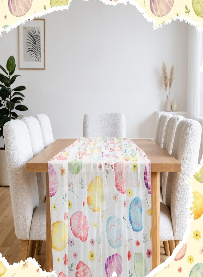 Chumia Sheer Easter Table Runner 120 Inch Colorful Happy Easter Egg Table Runner Decorations 10 FT Gauze Mesh Spring Floral Holiday Kitchen Dining Tables Decor Centerpiece for Garden Home Party - Image 4