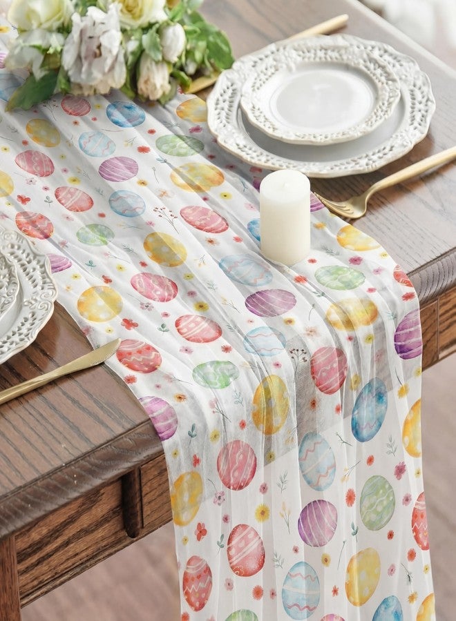 Chumia Sheer Easter Table Runner 120 Inch Colorful Happy Easter Egg Table Runner Decorations 10 FT Gauze Mesh Spring Floral Holiday Kitchen Dining Tables Decor Centerpiece for Garden Home Party - Image 1