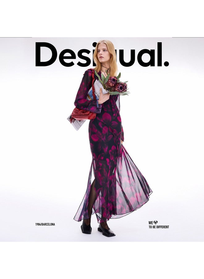 DESIGUAL 25 Autumn/Winter New Retro Floral Print Slim-Fit Long-Sleeve Women'S Dress - Image 2