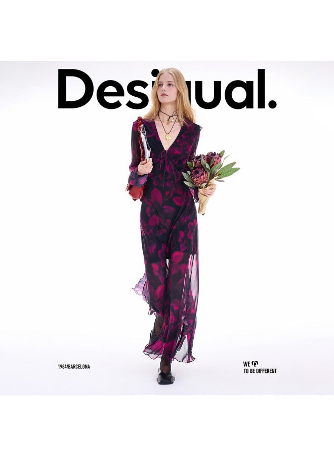 DESIGUAL 25 Autumn/Winter New Retro Floral Print Slim-Fit Long-Sleeve Women'S Dress - Image 5