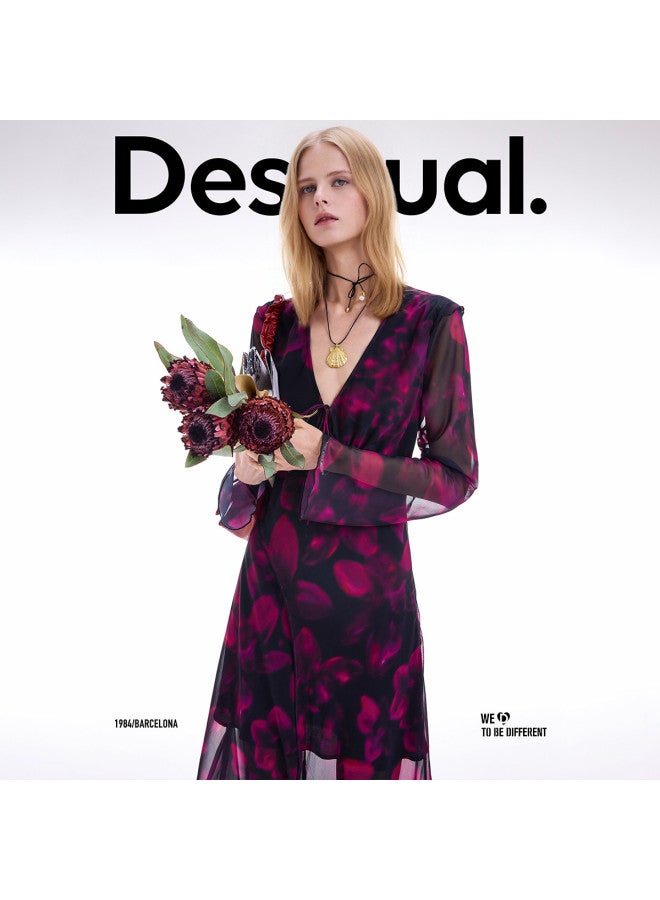 DESIGUAL 25 Autumn/Winter New Retro Floral Print Slim-Fit Long-Sleeve Women'S Dress - Image 3