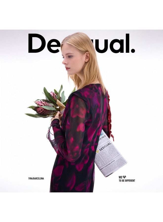 DESIGUAL 25 Autumn/Winter New Retro Floral Print Slim-Fit Long-Sleeve Women'S Dress - Image 4