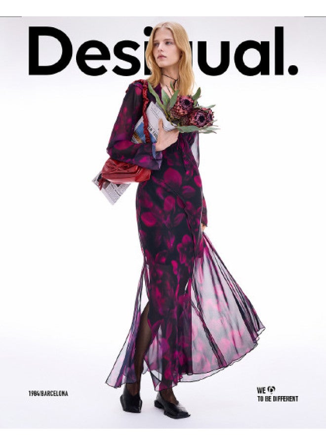 DESIGUAL 25 Autumn/Winter New Retro Floral Print Slim-Fit Long-Sleeve Women'S Dress - Image 1