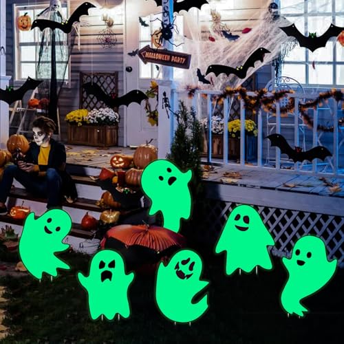 CiniQy 6Pcs Halloween Ghost Yard Stakes Glow in The Dark 17x12 Large Light Up Scary Ghost Decorations for Outdoor Lawn Porch Cemetery and Indoor Haunted House Displays Waterproof and Easy Setup - Image 3