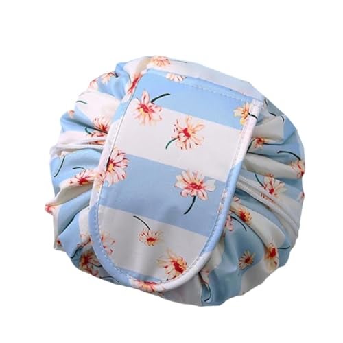 NIRVIK Women’s Portable Waterproof Cosmetic Bag | Lazy Travel Makeup Organizer with Drawstring, Multi-Pocket Toiletry Bag, Compact & Versatile Storage for Makeup & Travel (White-Blue Flower) - Image 1