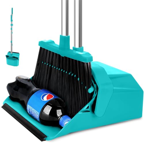Tiumso Upgrade Broom with Dustpan Combo Set, Broom and Dustpan Set with 51'' Long Handle, Large Upright Brooms and Dust Pans, ZeroGap Lip, Self-Cleaning Dustpan Teeth for Lobby and Restaurant - Blue - Image 1