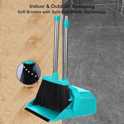 Tiumso Upgrade Broom with Dustpan Combo Set, Broom and Dustpan Set with 51'' Long Handle, Large Upright Brooms and Dust Pans, ZeroGap Lip, Self-Cleaning Dustpan Teeth for Lobby and Restaurant - Blue - Image 5