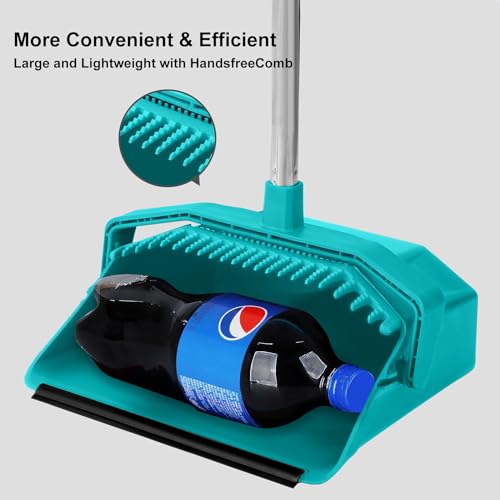 Tiumso Upgrade Broom with Dustpan Combo Set, Broom and Dustpan Set with 51'' Long Handle, Large Upright Brooms and Dust Pans, ZeroGap Lip, Self-Cleaning Dustpan Teeth for Lobby and Restaurant - Blue - Image 3