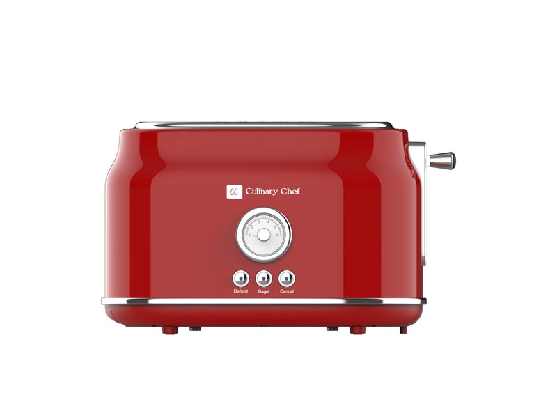 CULINARY CHEF CCTO102-RED, 2 Slice Toaster, Retro Style, Wide Slot for Bread, English Muffins, Croissants, and Bagels, 6 Adjustable Toast Settings, Cancel and Defrost, 900w, Red - Image 1
