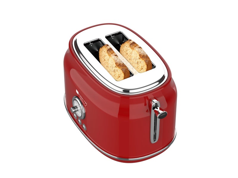 CULINARY CHEF CCTO102-RED, 2 Slice Toaster, Retro Style, Wide Slot for Bread, English Muffins, Croissants, and Bagels, 6 Adjustable Toast Settings, Cancel and Defrost, 900w, Red - Image 2