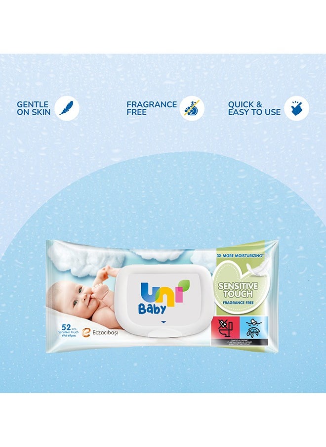 Uni baby - Sensitive Touch Baby Wet Wipes - Fragrance Free 52 pcs - Alcohol & Paraben Free for Sensitive Skin - Image 1