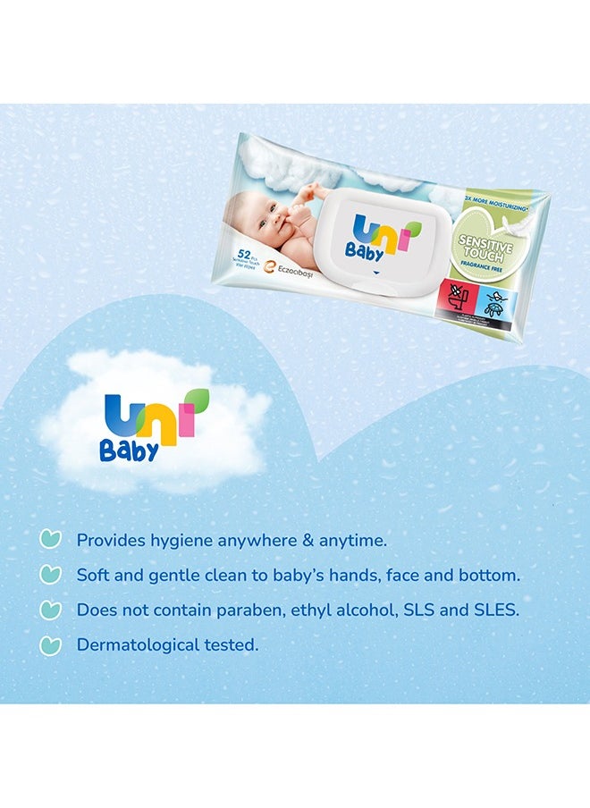 Uni baby - Sensitive Touch Baby Wet Wipes - Fragrance Free 52 pcs - Alcohol & Paraben Free for Sensitive Skin - Image 1
