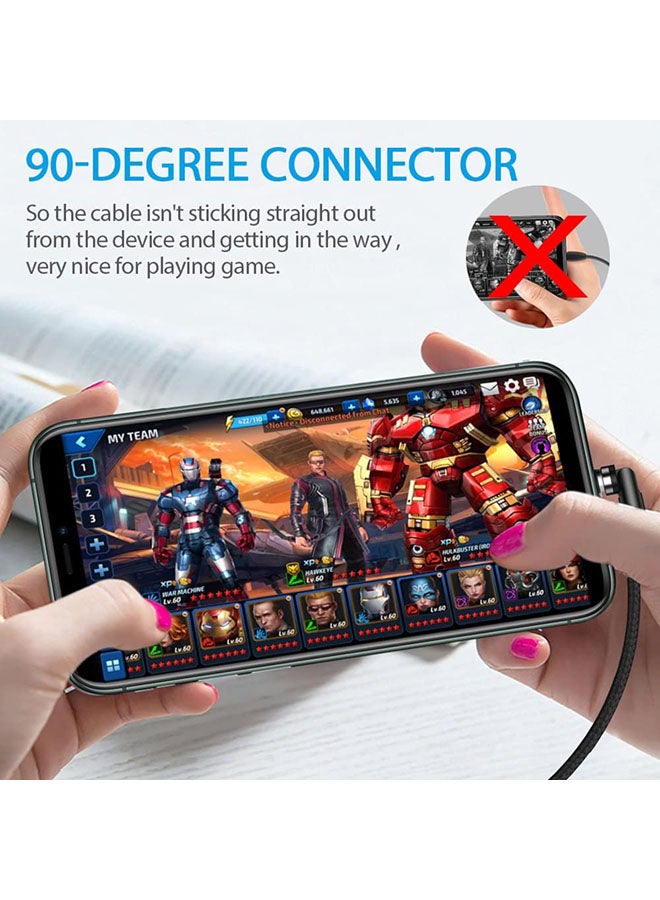 USB Magnetic Charging Cable 2M/6ft - 540° Rotating Magnetic Phone Charger Cable with LED Light - 90° Angle Connector, Nylon-Braided Cords (Black) - Image 3