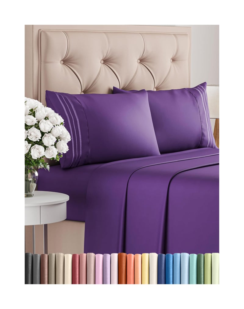 CGK Unlimited Queen Size 4 Piece Sheet Set  Comfy Breathable  Cooling Bed Sheets Set  Hotel Luxury Bedding for Women Men Kids  Teens  Deep Pockets Easy Secure Fit Soft and Wrinkle Free  OekoTex  Purple