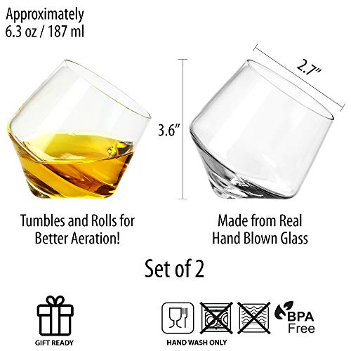 Barbuzzo Rolling Whiskey Glasses (Set of 2) – Hand-Blown Stemless Whiskey Glasses That Roll for Better Aeration – Perfect for a Variety of Spirits, Malts, Highballs and Cocktails – Holds 6.3 Ounces - Image 5