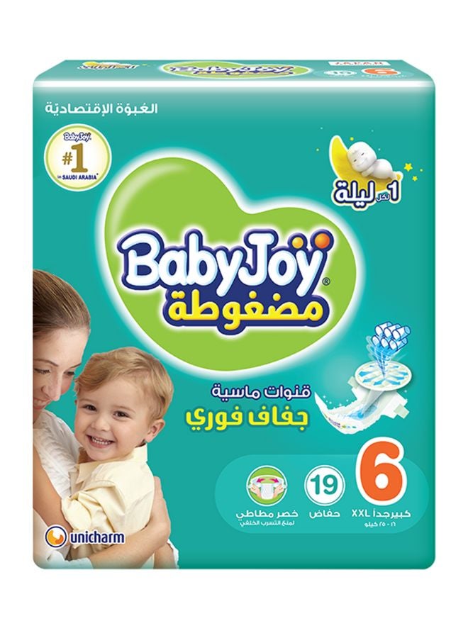 بيبي جوي حفاضات مضغوطة بنقشة المعينات، مقاس 6 جونيور XXL لوزن 16-25 كجم، عبوة اقتصادية، 19 حفاض - Image 1