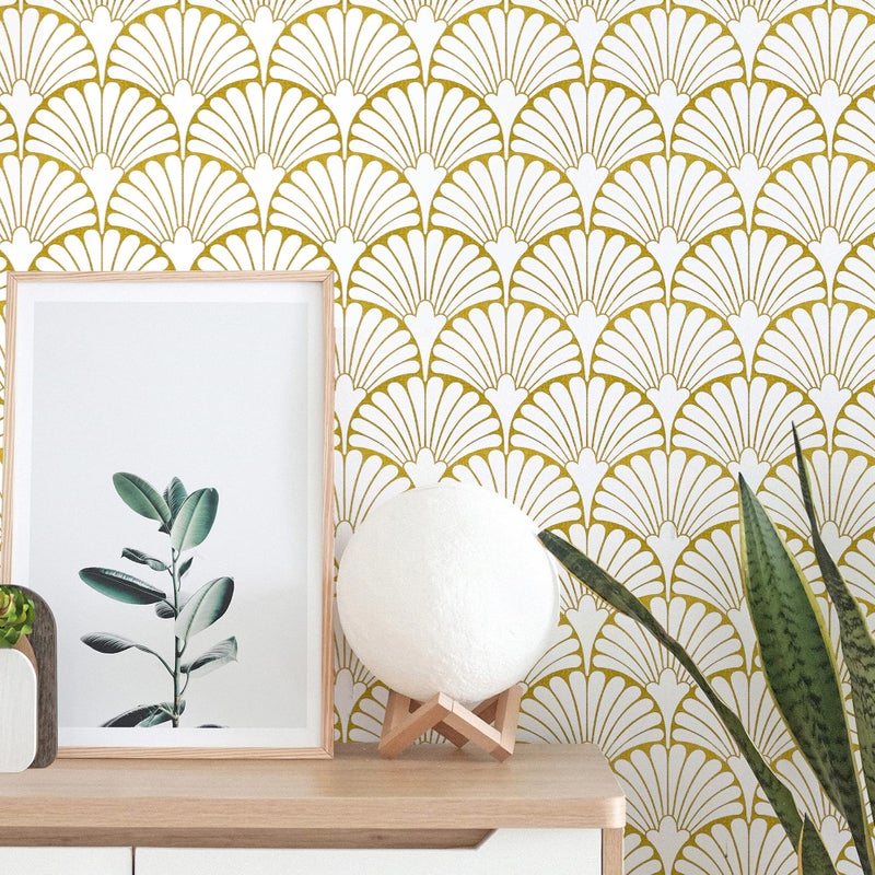MelunMer Gold Peel and Stick Wallpaper Boho Gold Contact Paper for Cabinets Self Adhesive Removable Wallpaper for BedroomBathroom Modern Contact Paper Leaf Ginkgo Biloba 393 in L 173In W