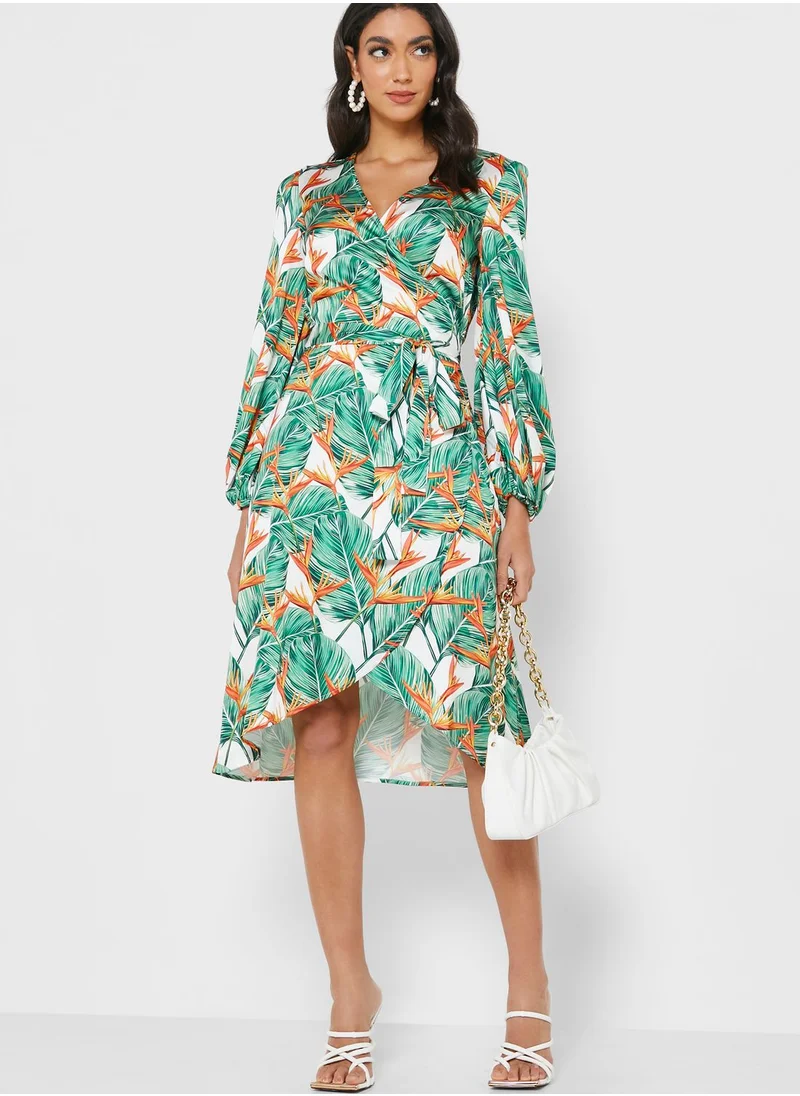 Raishma V-Neck Printed Wrap Dress