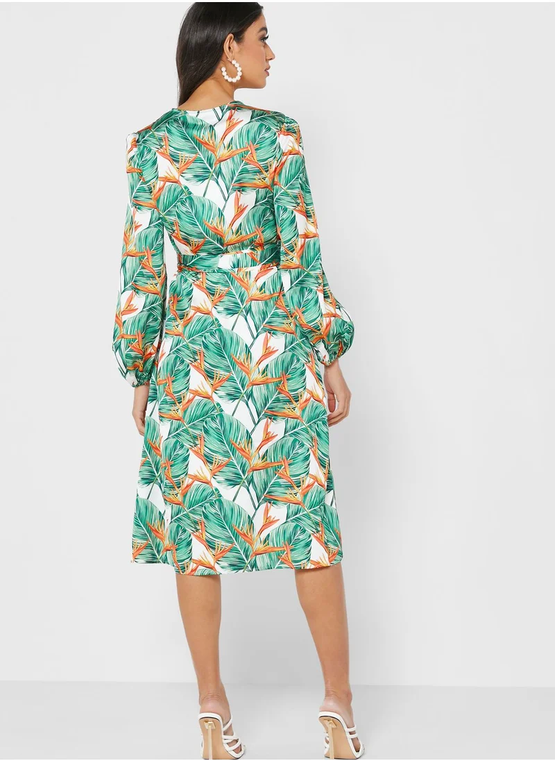 Raishma V-Neck Printed Wrap Dress