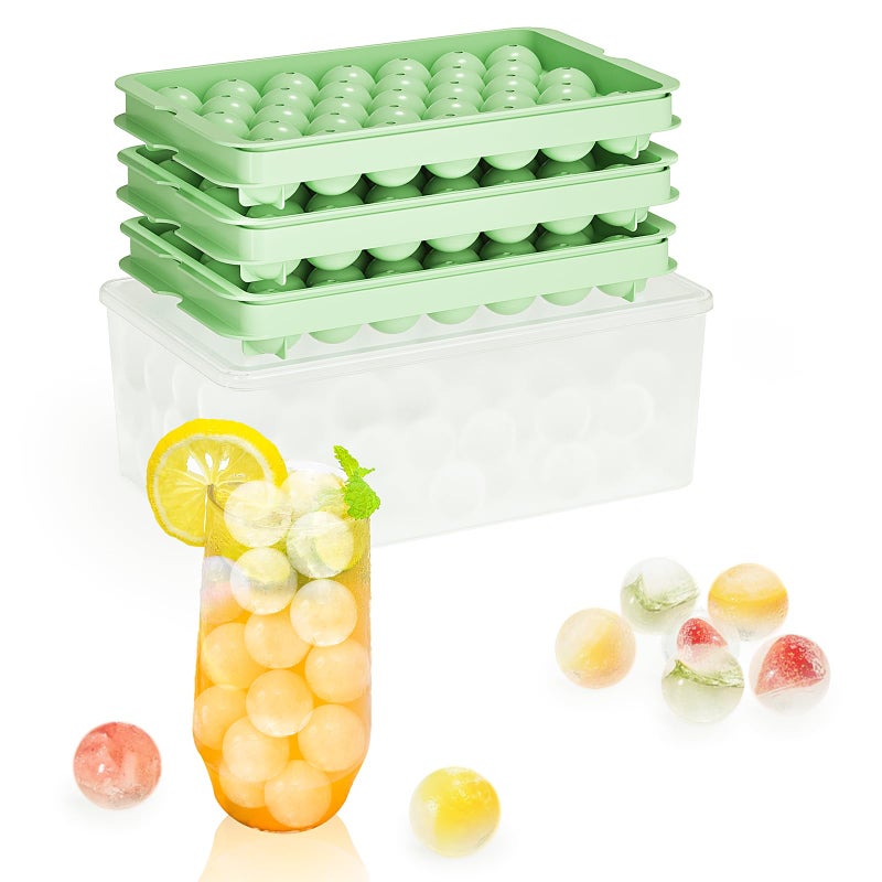 TriLink 3-Pack Small Circle Ice Cube Tray for Freezer with Lid and Bin, Makes 99 x 0.87" Mini Round Ice Balls (33 per Tray), BPA-Free Sphere Ice Trays for Juice, Cocktails, Whiskey, and Coffee Drinks - Image 1