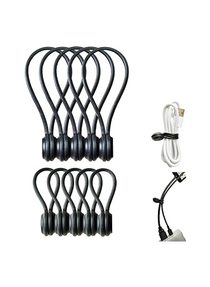 بروماس أربطة كابل مغناطيسية من السيليكون، منظم سلك مغناطيسي، أربطة سلك مغناطيسي قابلة لإعادة الاستخدام لتجميع الأسلاك، أربطة ملتوية مغناطيسية سوداء، حامل منظم كابل مغناطيسي لإدارة السلك (5+5 عبوات) - Image 1