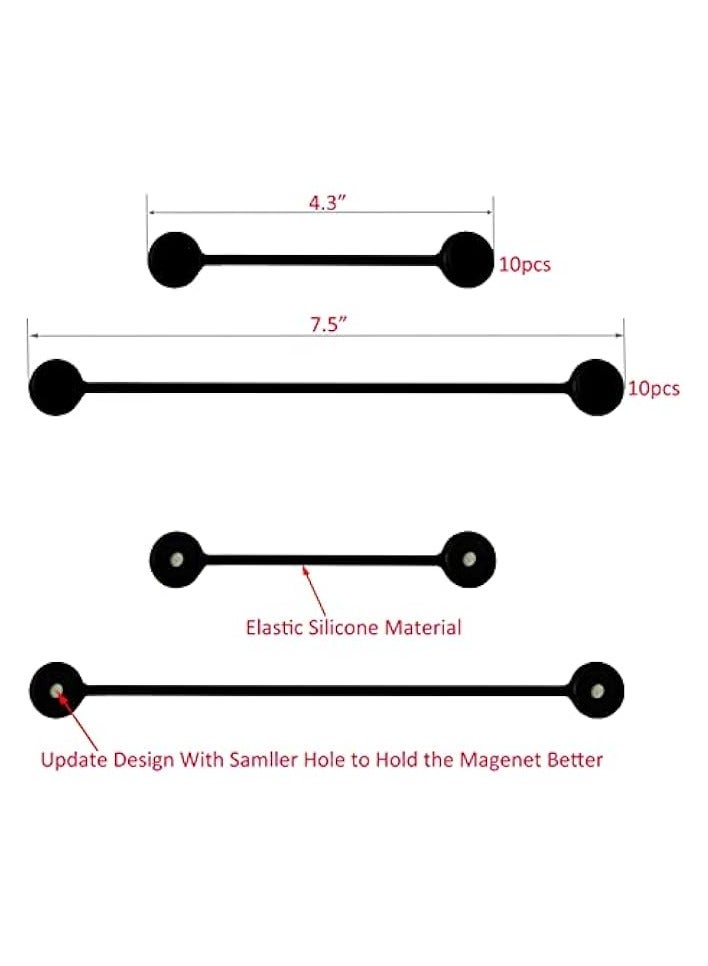 بروماس أربطة كابل مغناطيسية من السيليكون، منظم سلك مغناطيسي، أربطة سلك مغناطيسي قابلة لإعادة الاستخدام لتجميع الأسلاك، أربطة ملتوية مغناطيسية سوداء، حامل منظم كابل مغناطيسي لإدارة السلك (5+5 عبوات) - Image 3