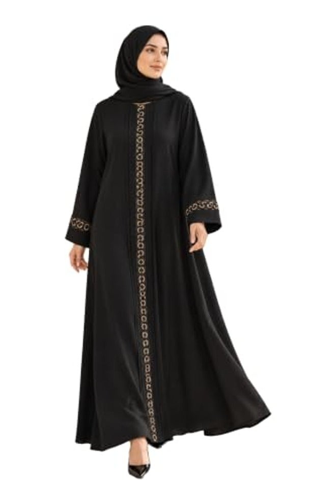 عباية كافالي نسائية نوار هالو سوداء مطرزة بالخرز مع شال مطابق