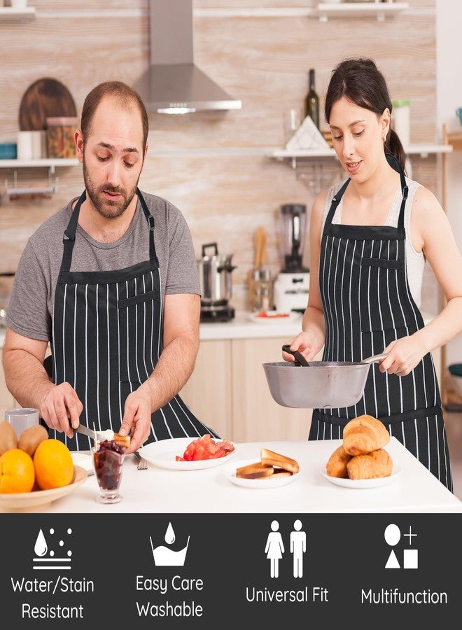 FunChaos مريلة طبخ مخططة من FunChaos، عبوة من قطعتين، مقاس كبير، قابلة للتعديل بثلاثة جيوب، مناسبة للرجال والنساء، مثالية للنادلين، الشواء، الفنانين، البستنة، الخبز، والمطاعم، لون أسود، 90 × - Image 2