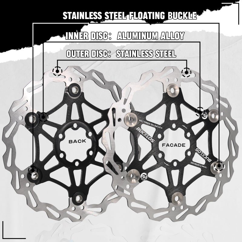 BUCKLOS 160mm 180mm 203mm Floating Disc Brake Rotor, Stainless Steel MTB Brakes Rotors with 6PC Bolts, Ultra-light Floating Disc Rotor fit Mountain Bike Road Bikes BMXï¼ˆBlackã€Redï¼‰â€¦ - Image 4
