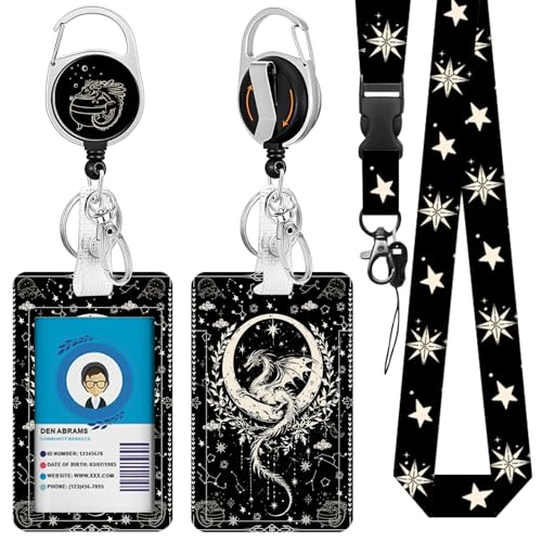 NIWPKDCE Dargon Lanyards for ID Badge Holder, Cute Dargon Cactus ID Badge Holder with Heavy-Duty Retractable Reel Clip, Gift for Teacher Nurse Adult - Image 1