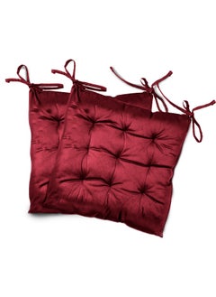 Rest Pack Of 2 Velvet Soft Chair Pad With Seat Ties Suitable For Garden , Kitchen And Office Chairs Indoor And Outdoor Maroon 40X40Cm  - Image 1