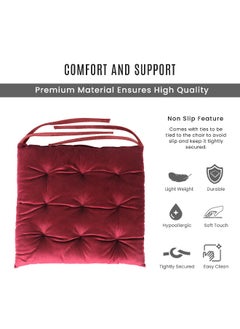 Rest Pack Of 2 Velvet Soft Chair Pad With Seat Ties Suitable For Garden , Kitchen And Office Chairs Indoor And Outdoor Maroon 40X40Cm  - Image 4