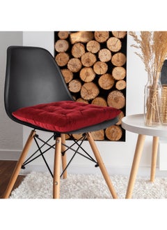 Rest Pack Of 2 Velvet Soft Chair Pad With Seat Ties Suitable For Garden , Kitchen And Office Chairs Indoor And Outdoor Maroon 40X40Cm  - Image 2