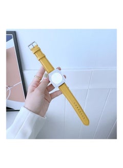 PROMASS Sewing Thread Lychee Texture Leather Replacement Watchbands For Series 7 45mm/6 & SE & 5 & 4 44mm/3 & 2 & 1 42mm Yellow 