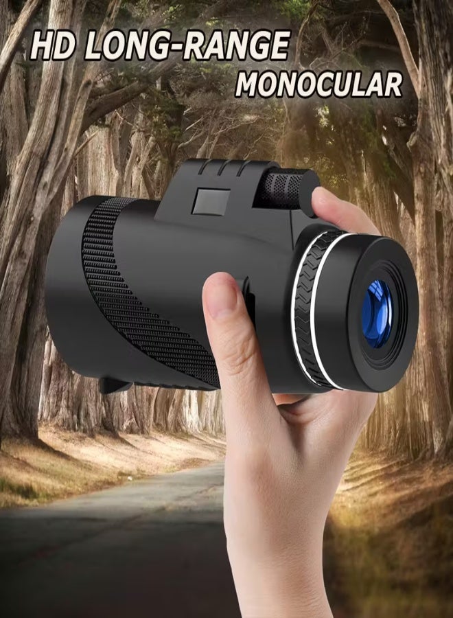 منظار أحادي عالي الدقة 8x42 مع حامل للهاتف الذكي وحامل ثلاثي القوائم – عدسة FMC احترافية بتكبير 8 مرات لرؤية واضحة عن بُعد، مثالي للتخييم، مراقبة الطيور، الرحلات، والحفلات الرياضية - Image 1