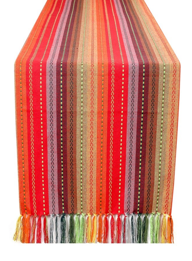 Light & Pro Dining Table Runner Salsa Stripe with Fringes, 4th of July Table Runners, Christmas Table Runner, Fabric Runner Tailored with Mitered Corners and A Generous Hem Easy care-16x72 Inch- Red Multi - Image 1
