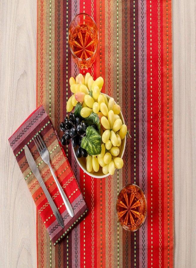 Light & Pro Dining Table Runner Salsa Stripe with Fringes, 4th of July Table Runners, Christmas Table Runner, Fabric Runner Tailored with Mitered Corners and A Generous Hem Easy care-16x72 Inch- Red Multi - Image 2