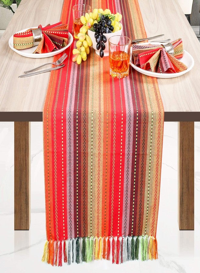 Light & Pro Dining Table Runner Salsa Stripe with Fringes, 4th of July Table Runners, Christmas Table Runner, Fabric Runner Tailored with Mitered Corners and A Generous Hem Easy care-16x72 Inch- Red Multi - Image 4