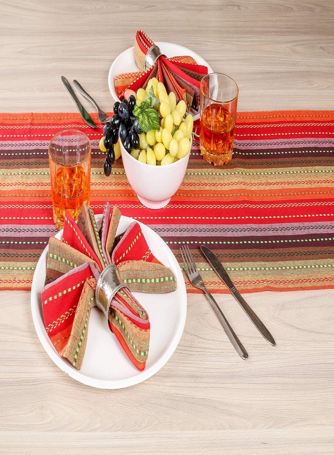 Light & Pro Dining Table Runner Salsa Stripe with Fringes, 4th of July Table Runners, Christmas Table Runner, Fabric Runner Tailored with Mitered Corners and A Generous Hem Easy care-16x72 Inch- Red Multi - Image 5