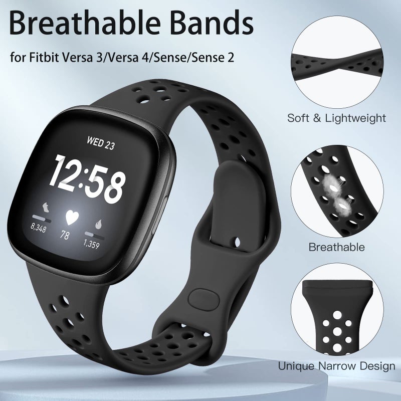 Laffav Bands Compatible with Fitbit Versa 3/Versa 4/Fitbit Sense bands for Women Men, Slim Soft Silicone Sport Strap Replacement Wristband (Small, Black/Pine Green/Purple/Blue Gray) - Image 2