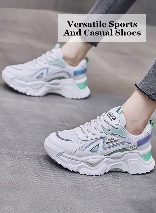Women Stylish Chunky Sneakers, Versatile Low Top Sneakers with Soft Lining, Lace up Non Slip Platform Shoes, Casual Breathable Shoes for Ladies, Suitable for Daily Wear and Outdoor Activities - Image 2