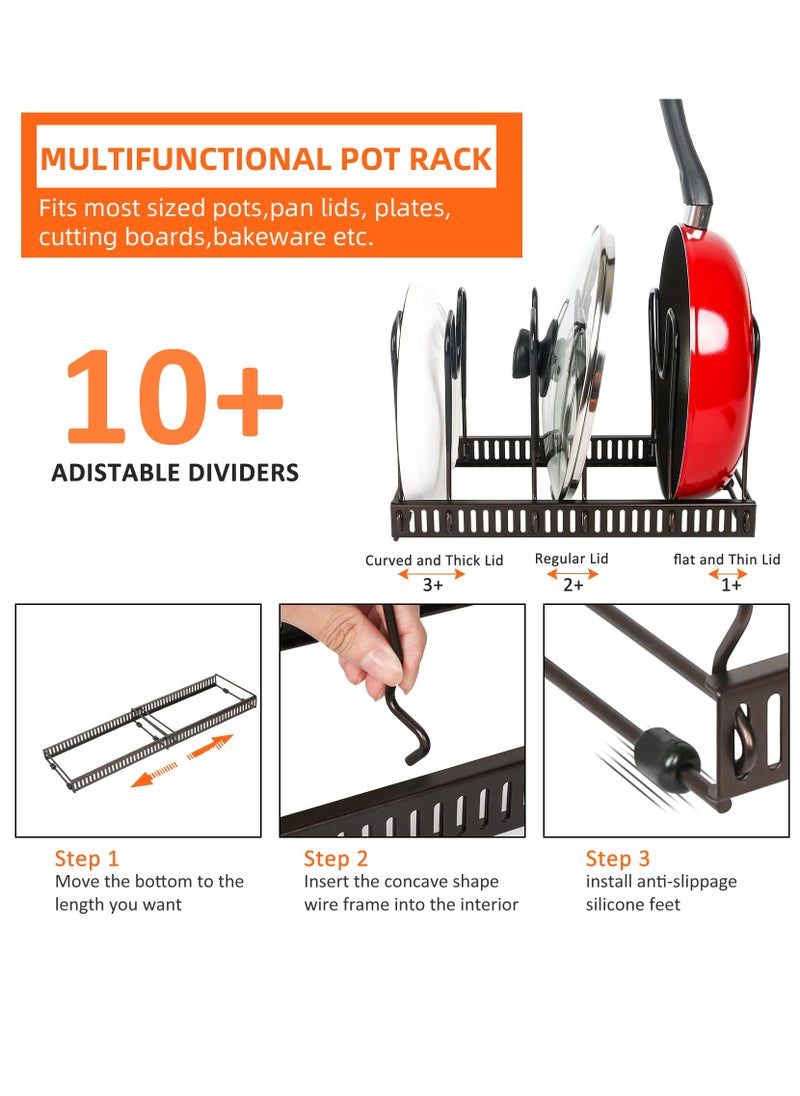 ZERIFAM ZERIFAM Pot Organizer Rack - Pan Pot Lid Rack Organizer,10 Layer Adjustable Compartment Pot Storage Bracket, Suitable For Placing Pots, Pot Covers, And Cooking Utensils In The Kitchen.  - Image 3