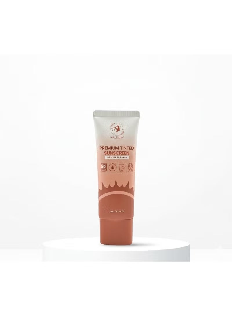 Ms Tsung Essentials MS. TSUNG Premium Tinted Sunscreen SPF 50 PA+++, Lightweight Daily Face Sun Protection Cream, 50g - Image 1