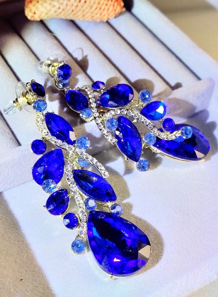 LILLY ALL MY LOVE Blue Shiny Rhinestone Crystal Leaf Shape Women's Earrings, Anniversary Collocation, Engagement Collocation, Dress Collocation, Daily Collocation - Image 3