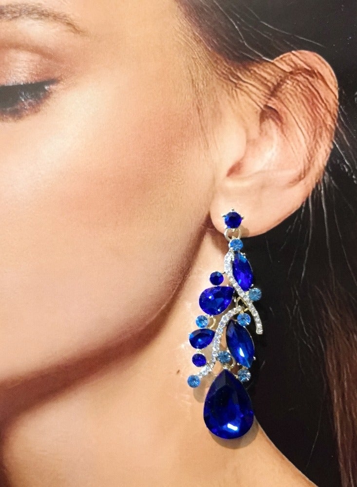 LILLY ALL MY LOVE Blue Shiny Rhinestone Crystal Leaf Shape Women's Earrings, Anniversary Collocation, Engagement Collocation, Dress Collocation, Daily Collocation - Image 4