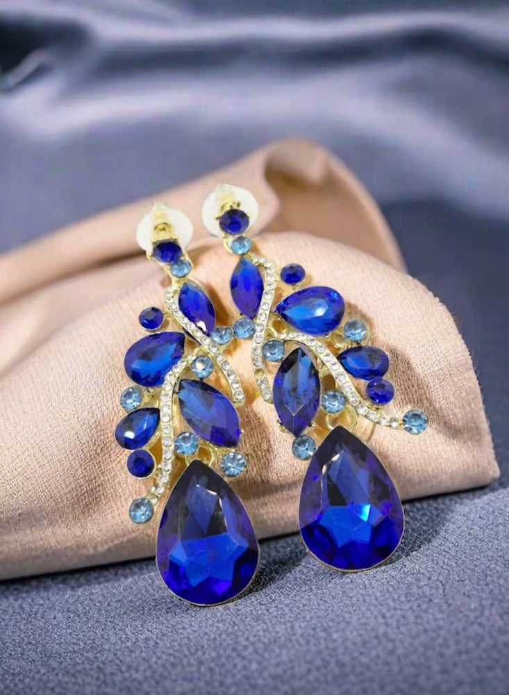 LILLY ALL MY LOVE Blue Shiny Rhinestone Crystal Leaf Shape Women's Earrings, Anniversary Collocation, Engagement Collocation, Dress Collocation, Daily Collocation - Image 5