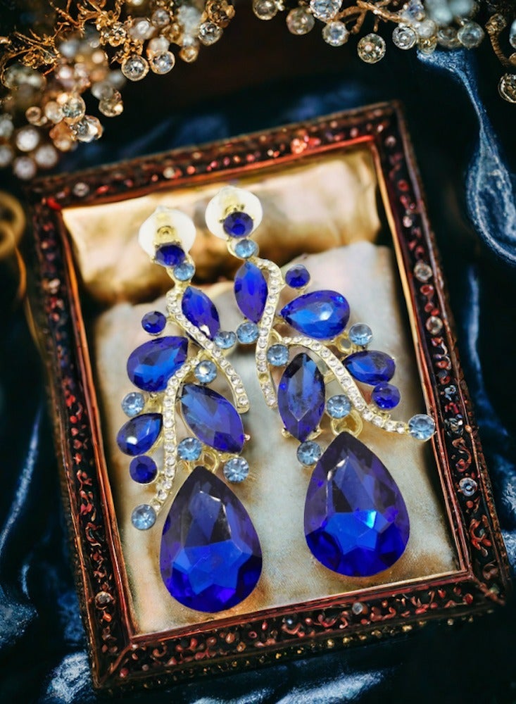 LILLY ALL MY LOVE Blue Shiny Rhinestone Crystal Leaf Shape Women's Earrings, Anniversary Collocation, Engagement Collocation, Dress Collocation, Daily Collocation - Image 1