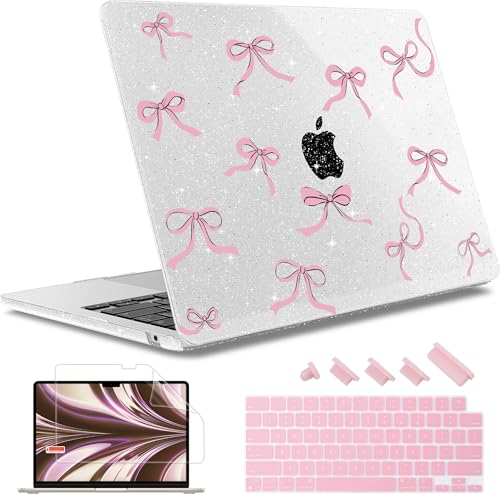 May Chen for 2026 MacBook Air 15 inch Case A3448 M5 A3241 M4 A3114 M3 A2941 M2 2025 2024 2022 Plastic Hard Shell for MacBook Air 153 with Retina Dispaly Fits Touch ID Clear Glitter Bow - Image 1